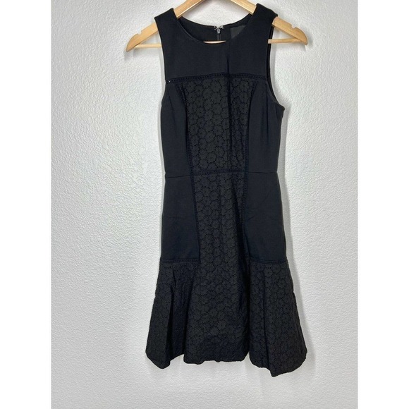 J. Crew Collection Panel Eyelet Dress Size 0 Black Sleeveless Fit And Flare - Picture 1 of 6